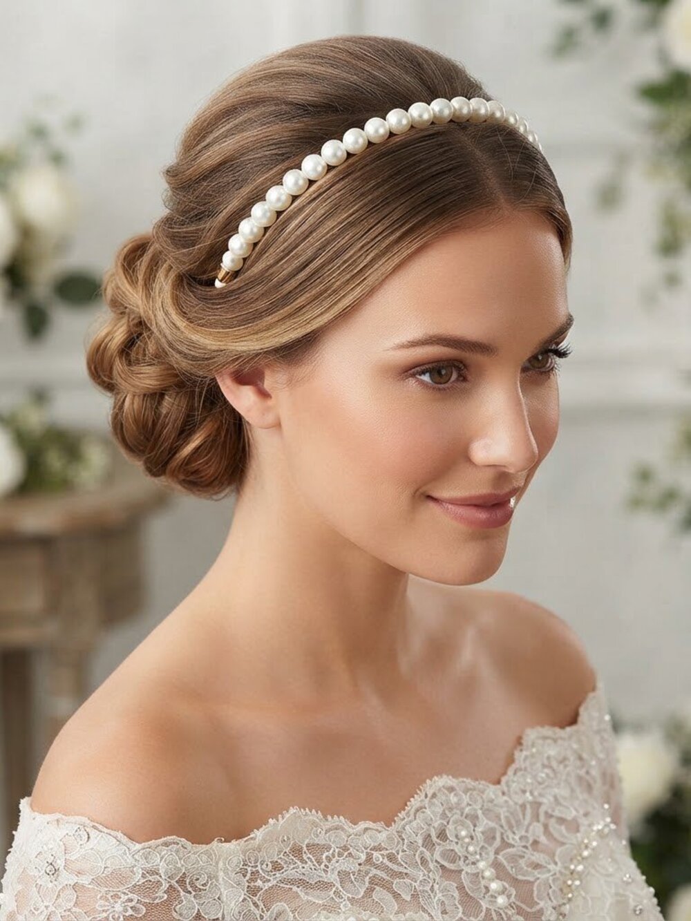 White Faux Pearl Headband Elegant Bridal Wedding Hair Accessory Classic Bead